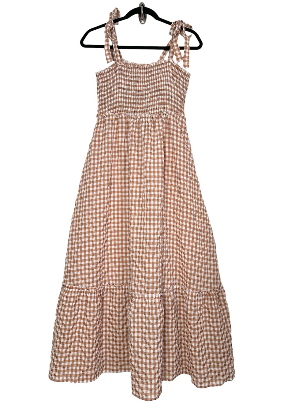 Boho Prairiecore Smocked Tiered Gingham Maxi Dress Countrycore Feminine Earthy - Picture 2 of 9